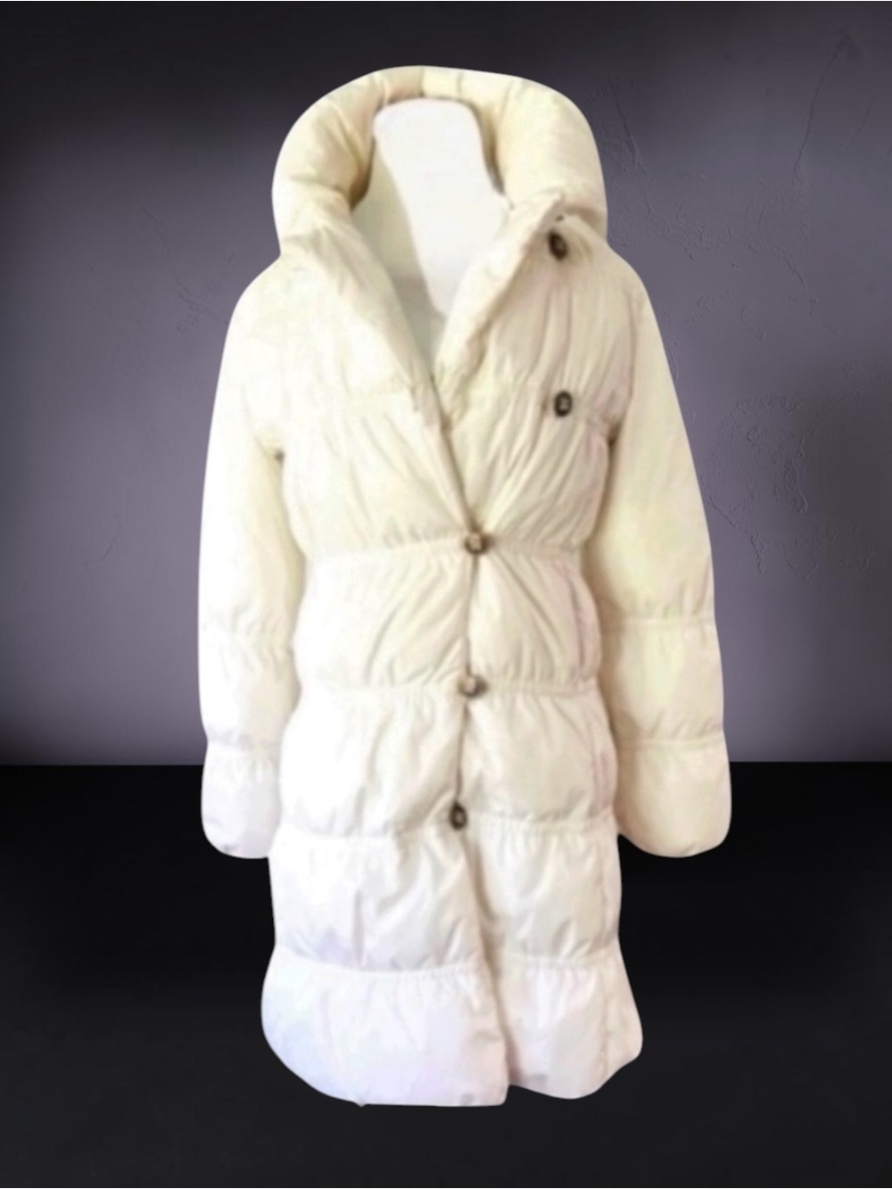 New! POST CARD White Puffer Coat Rhinestone Buttons Size 6